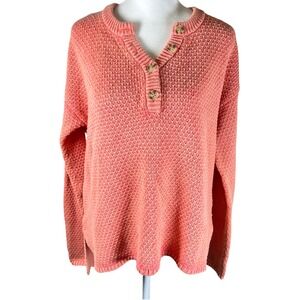 Sonoma Womens XS Salmon Pink Knit‎ Henley Button Pullover Long Sleeve Sweater
